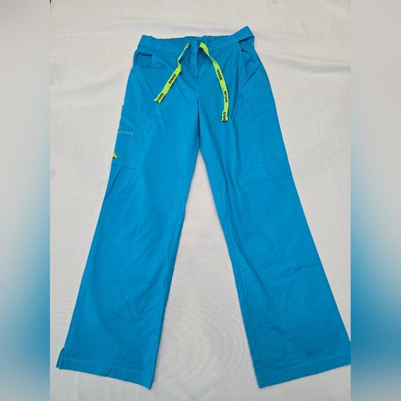 Womens Crocs Medical Apparel Cargo Scrubs Pants Sz Small Petite Turquoise Blue - Picture 2 of 9